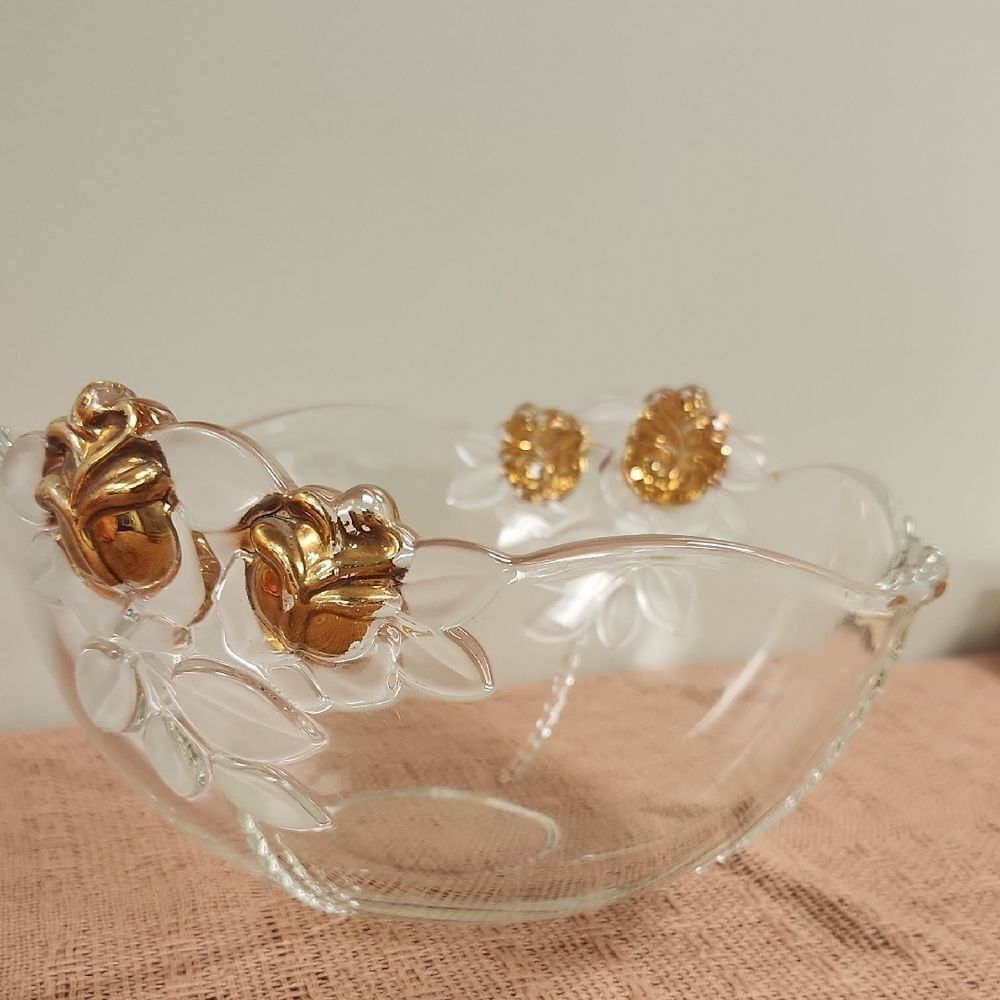 Vintage Mikasa Crystal Gilded Rose Bowl 9"